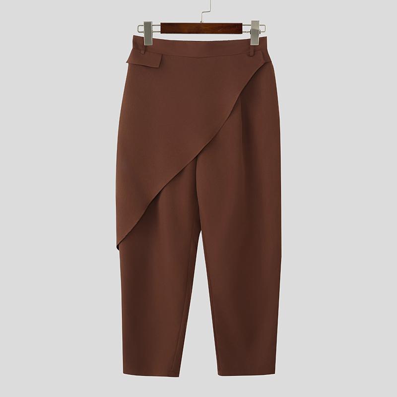 INCERUN Men Back Elastic Waist Casual Long Front Layers Harem Pants Trousers