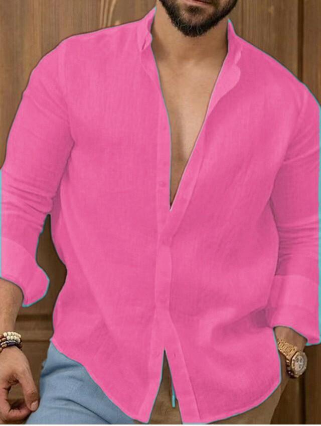 Men S Long Sleeve Solid Color Casual Cotton Linen Shirt