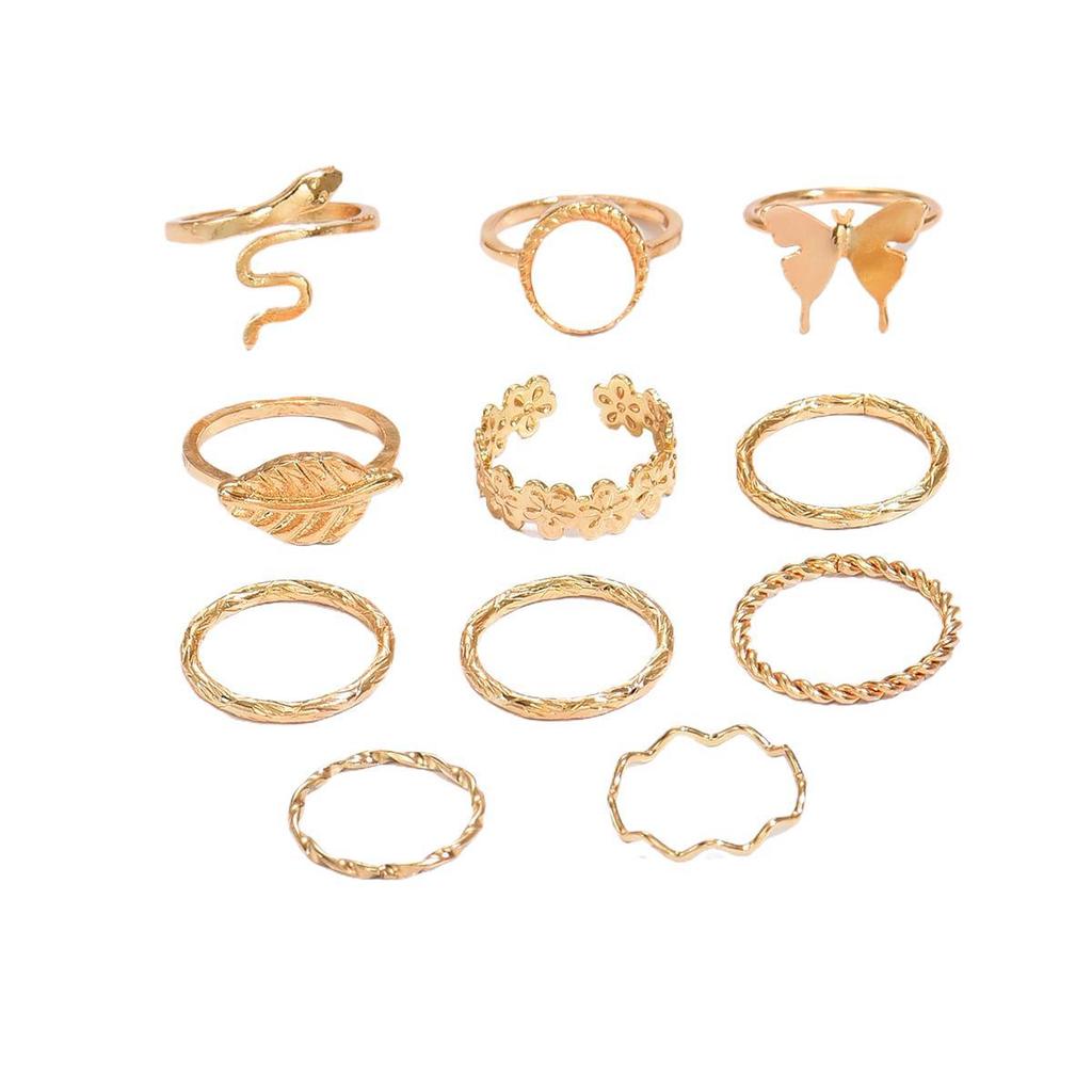 European and American simple retro flower butterfly ring set temperament versatile metal plain ring stacked hand jewelry women