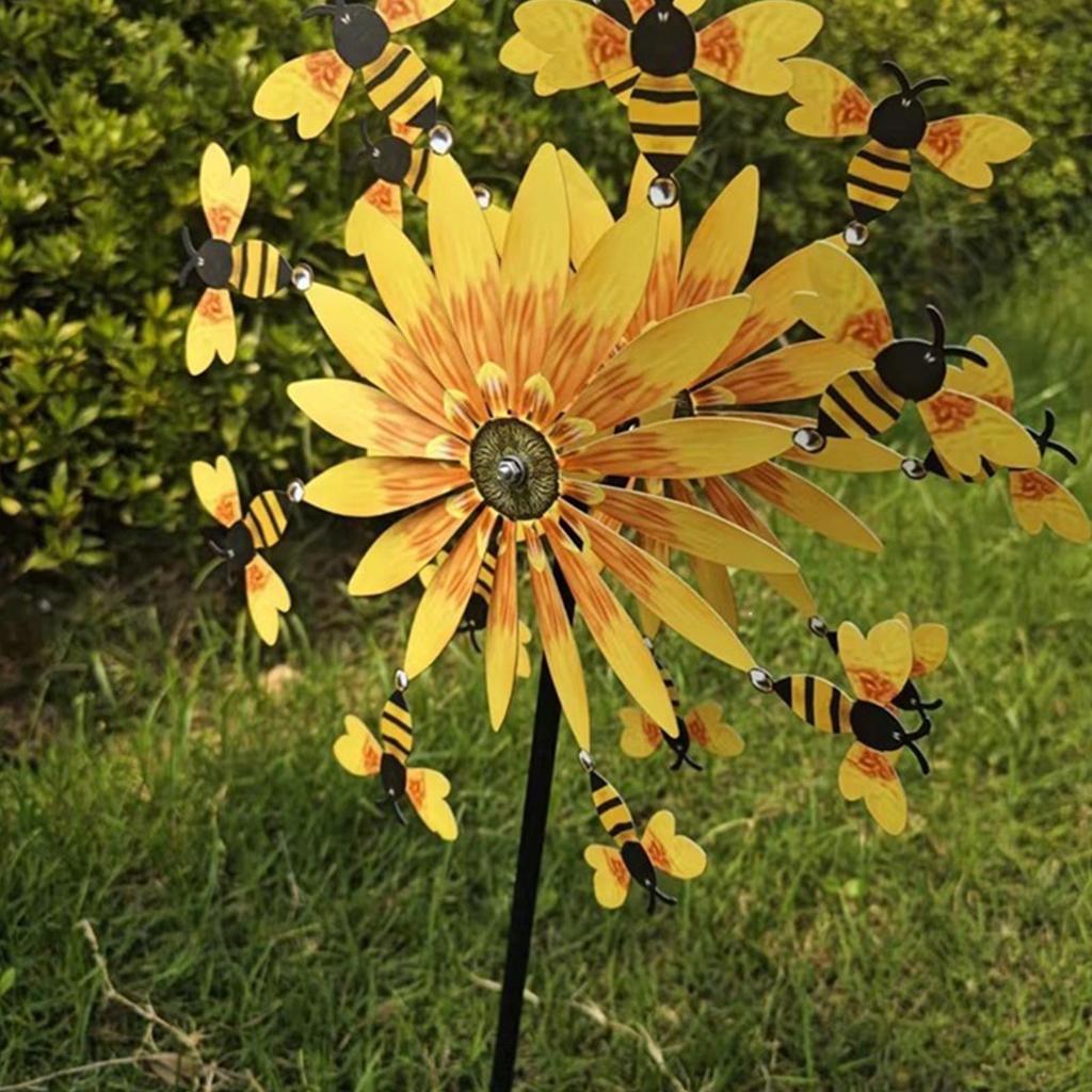 Wind Spinners Outdoor Bee Sunflower Motion Art Wind Sculpture Decor Yard Windmill for Front Yard Patio Porch Backyard Lawn