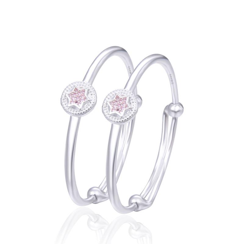 Wholesale of Children's Jewelry In Factory S999 Full Silver Hexagram Star Baby Bracelet, Silver Baby Foot Loop with Adjustable Size