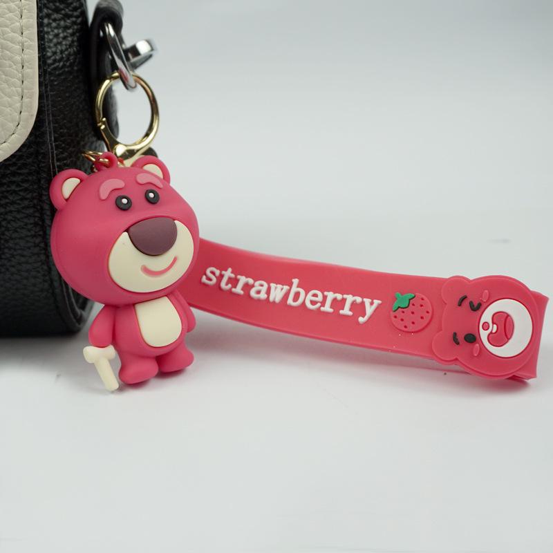 Strawberry Bear Cartoon PVC Keychain Pendant for Kids