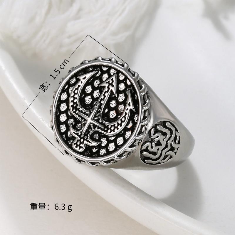 Men's Ring Domineering European and American Ins Trident Neptune Color Gift for Boyfriend and Lover