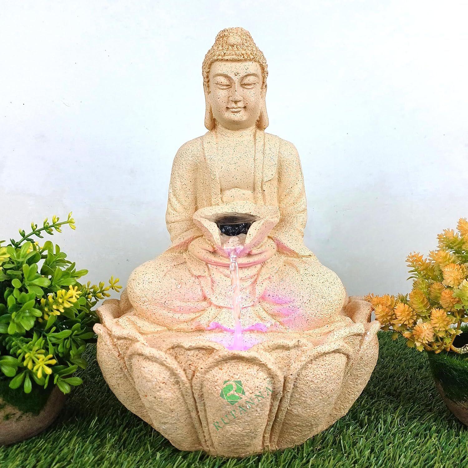 

Настольный фонтан «Лотос Будды» с RGB светодиодной подсветкой для декора дома/подарка/Васту/Пуджи/ресепшена/новоселья (Бежевый камень)