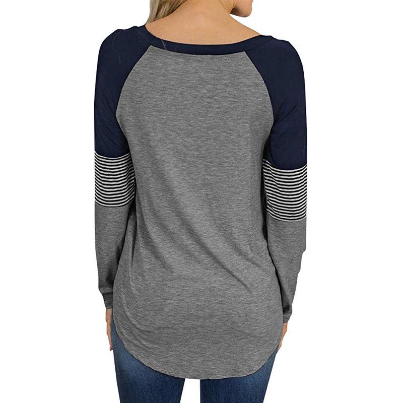 SCIONE Nová móda Dámské pruhované tričko Šití Kulatý výstřih Ležérní Dámské tričko Volný top