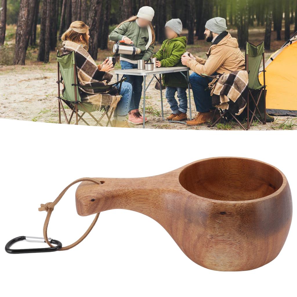 Nordischer Holzbecher für Outdoor-Camping, Wandern, Trinkbecher, tragbar, für Kaffee, Tee, Milch, Outdoor-Trinkbecher, tragbarer Holzbecher