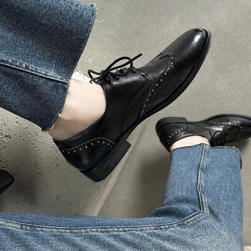 Fashion HOT SALE Spring/Autumn Women Loafers Genuine Leather Shoes for Women Round Toe Low Heel Women Pumps Casual Lace-up Oxford Shoes