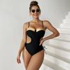 Womens One Piece Swimsuit With Underwire Support High Cut Backless Stretchy Solid Color Swimwear Pool Beach Vacation