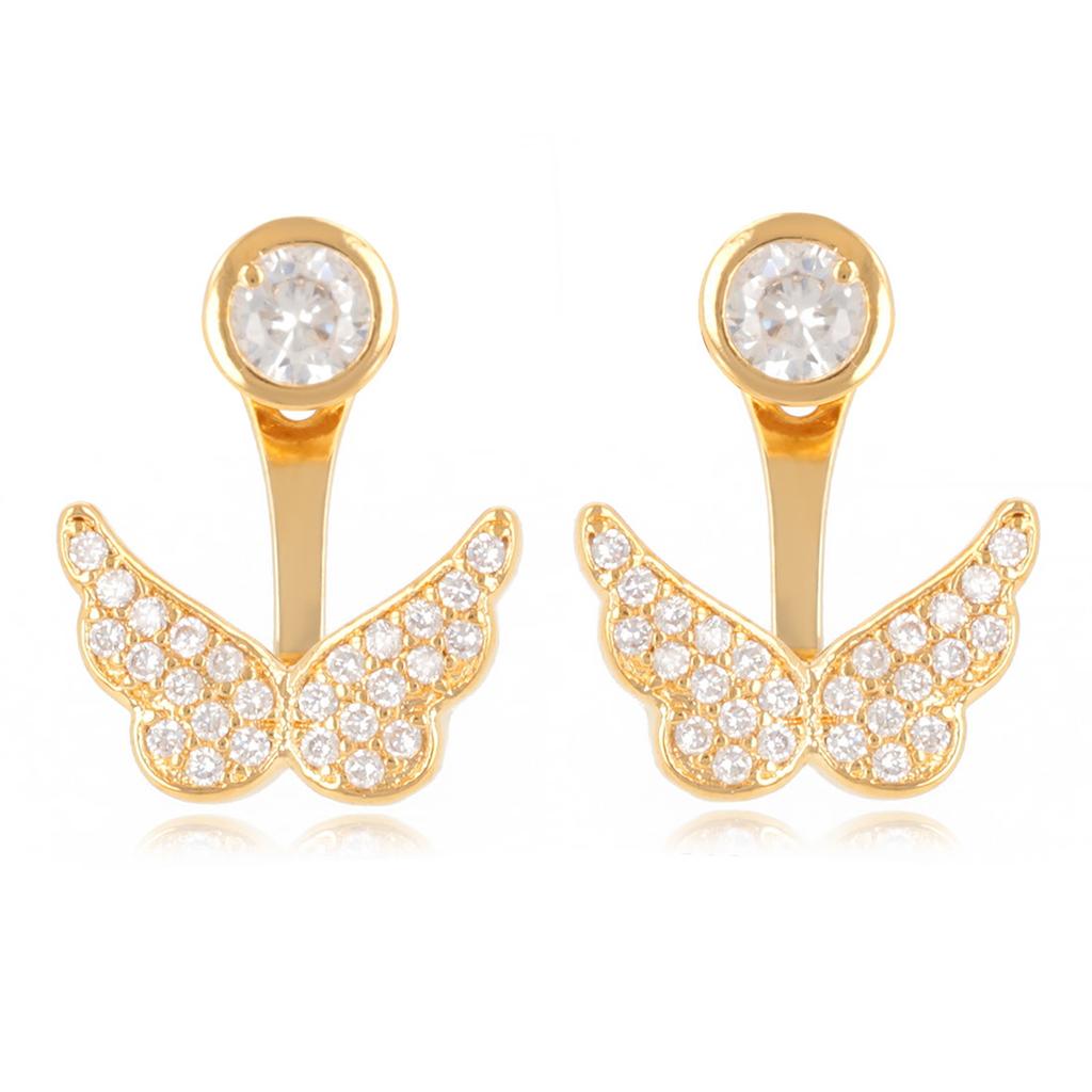 Les Trésors De Lily [R2064] - Gold Plated 'Butterflies' Lobe Contour Earrings In White Gold - 18x12 Mm