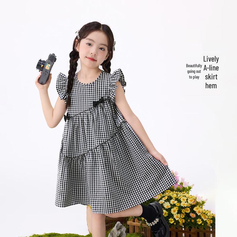 Girls' Sweet Plaid Fly Sleeve Summer Dress