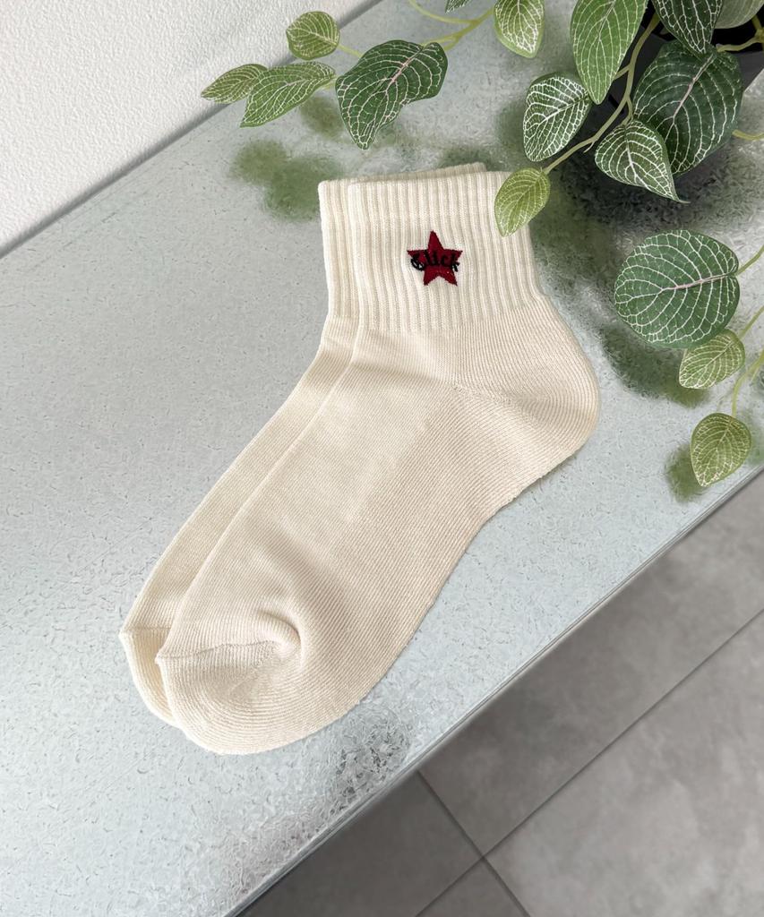 WEGO Star Embroidered Ankle Pile Sizes White Ivory Women's Socks, 23-25cm,