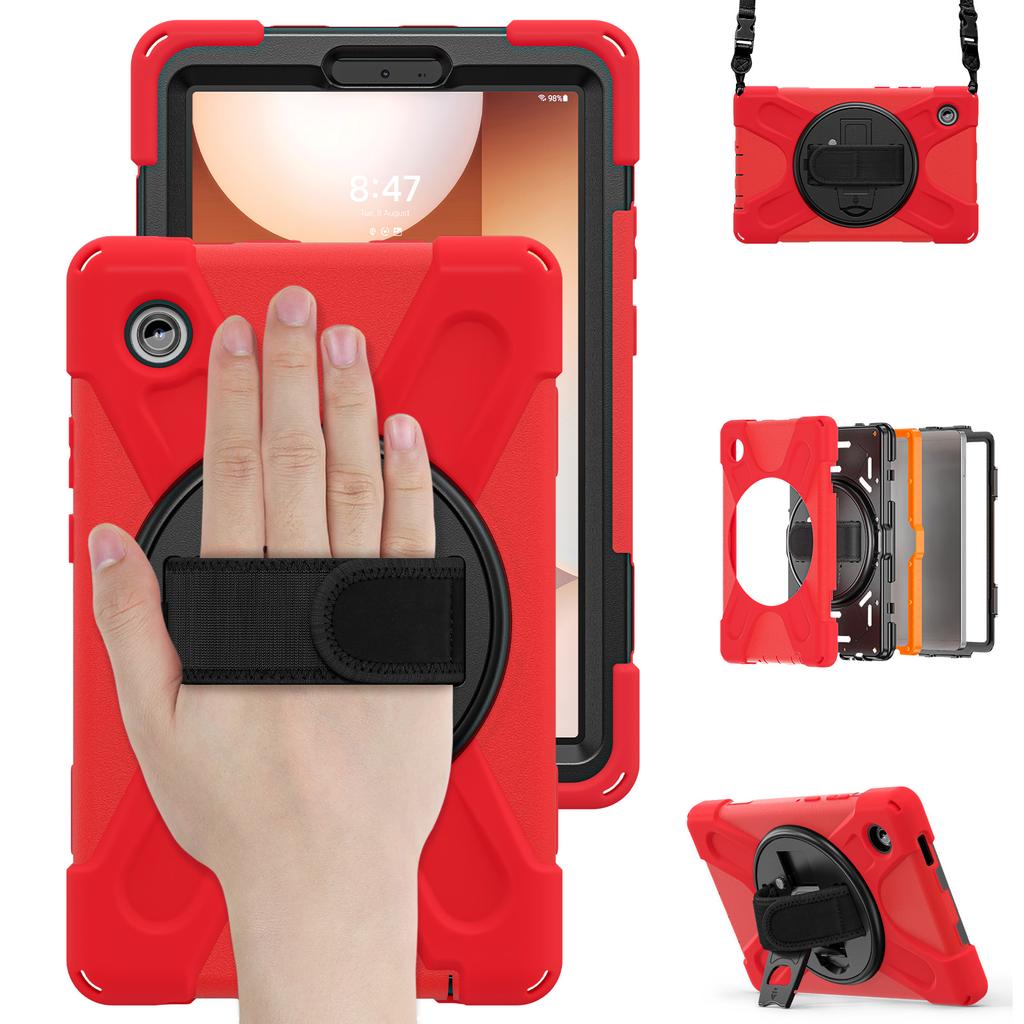 Case for Samsung Galaxy Tab A11 + 11" 8.7" 360 Degree Rotate Stand Case Shockproof Silicone-PC Stand Cover+Shoulder Straps