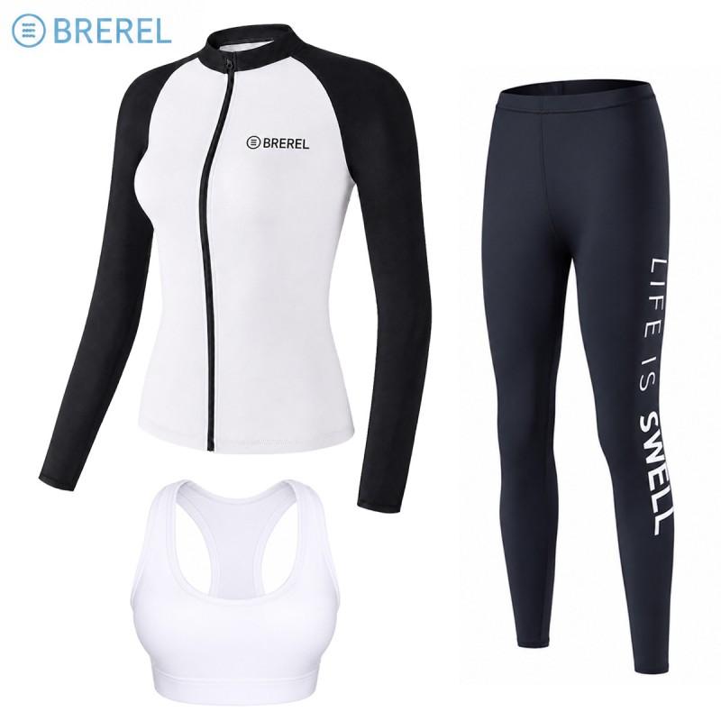 Womens Long Sleeve UPF 50 Rash Guard Swimsuit With Chest Pad Snorkeling Surfing Jellyfish Protection