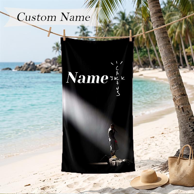 Travis Scott Custom Name Printed Beach Towel Personalized Soft Towel For Swimming Beach Travel