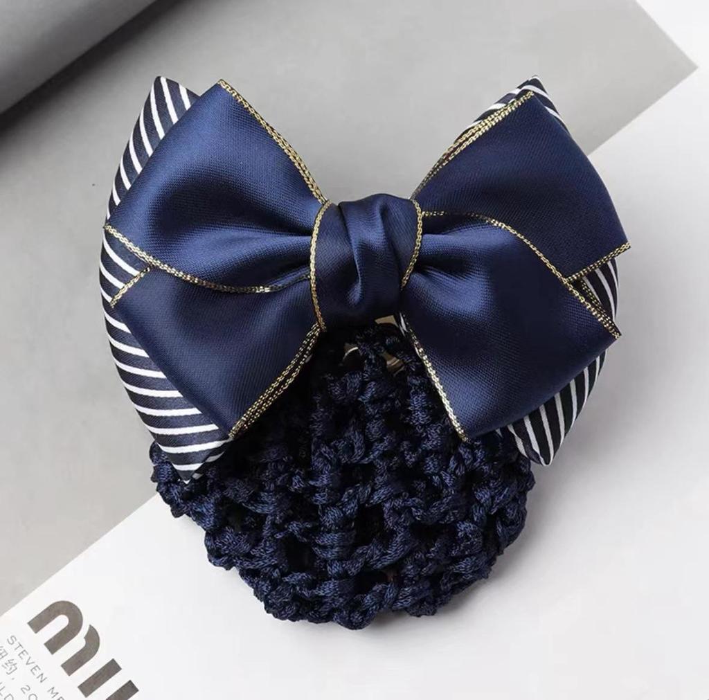 Gold-Edged Bow Hairnet for Professional Female Nurses & Hotel Staff