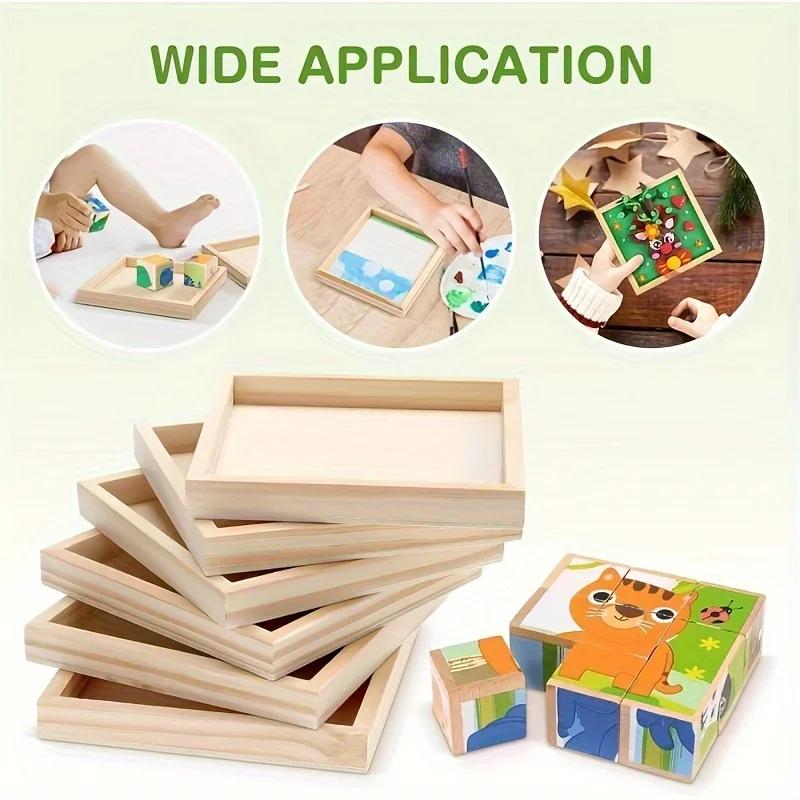 Set of 10 Unfinished Wooden Trays for Crafts DIY Painting Staining 3D Puzzles Art Projects - Versatile Craft Wood Tray