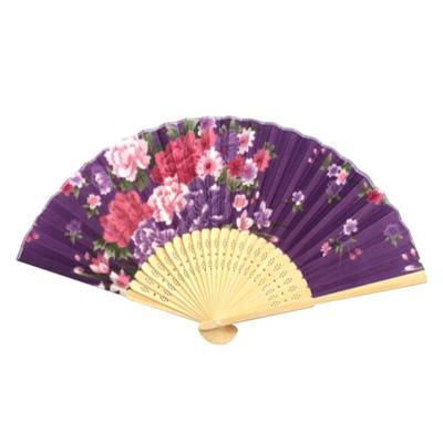 Silk Material Chinese Folding Fan Bamboo Wood Flower Pattern Folding Fan Artificial Silk Folding Design Silk Fan Gift Giving