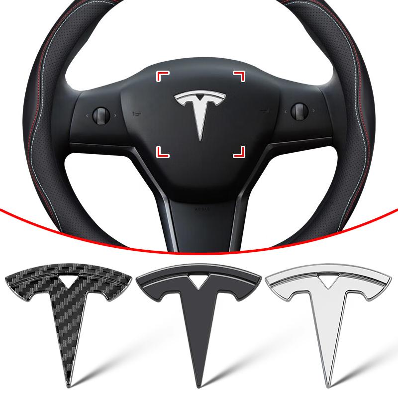 VCZRW1 5.5x5cm Car Styling ABS Car Steering Wheel Center Sticker for Tesla Model Y S X 3 Roadster Elantra Emblem Badge Decal Accessorie