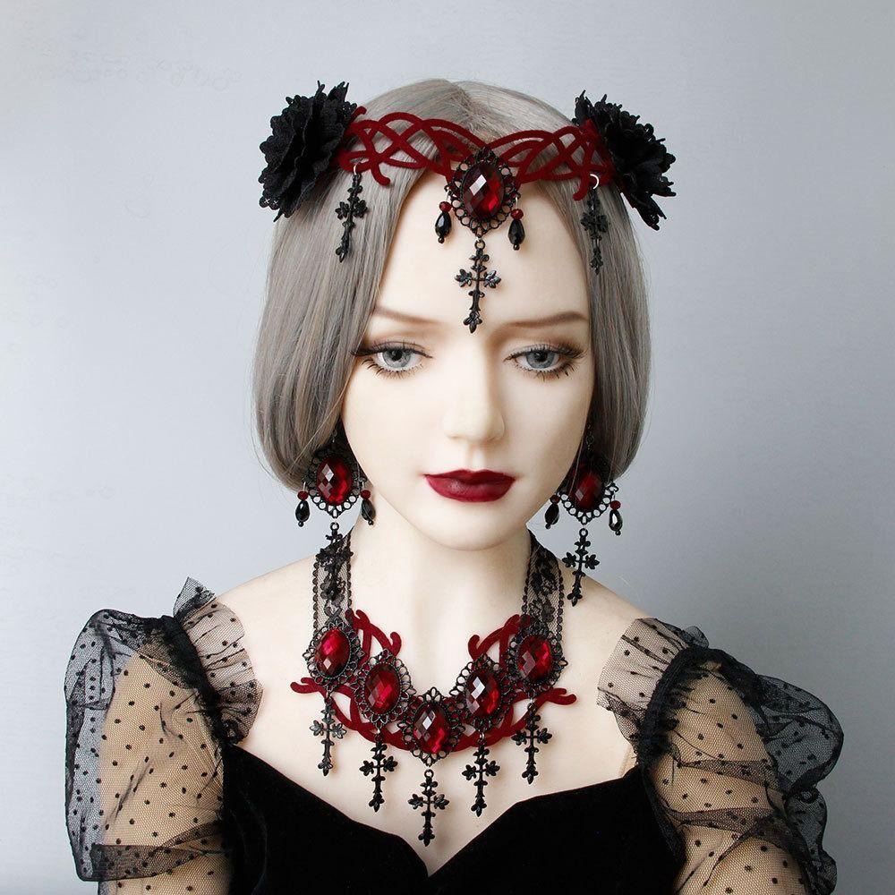 Black Veil Women Crown Lace Cross Gothic Hair Clip New Witch Crown  Halloween