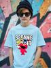 Elmo Sesame Street Kids Short Sleeve T Shirt Summer Cute Cartoon Crewneck Boys Girls 3-14