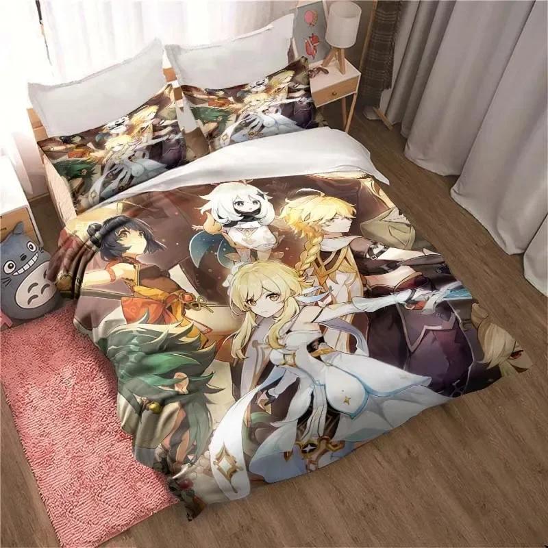 Genshin Impact Game Anime Bedding Set Printed Bed Set With Pillowcase Bed Duvet Cover Soft Single Double Queen Super King Size