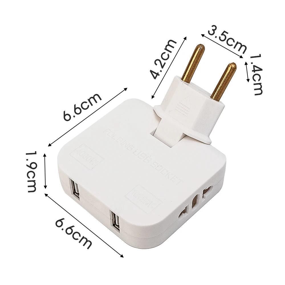 

180 Degree Rotatable EU Plug Socket Converter 4 Port US To EU Travel Adapters with 2 USB Ports Electrical Socket AC Outlet белый