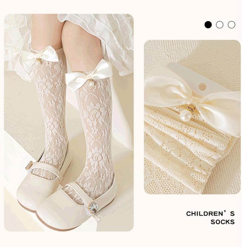 Fashionable Sweet Style Socks Lace Bowknot Decorations for Kids Lightweight Summer Calf Length Socks for Girls