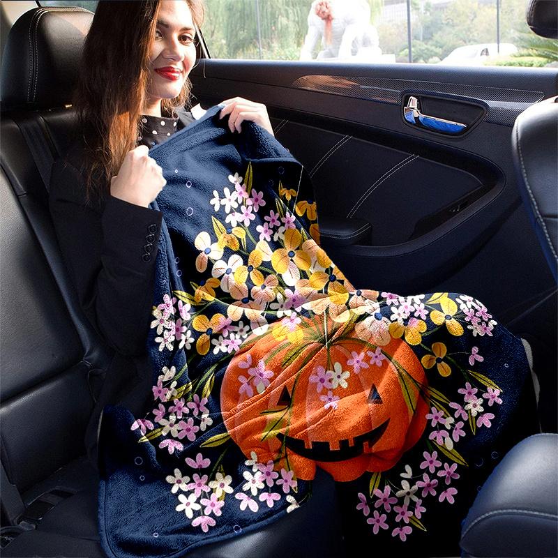 1pc Floral & Pumpkin Ideas Blanket Cute Home Decor Soft Perfect Gift for Birthday or Christmas, Living Room, Travel, Camping