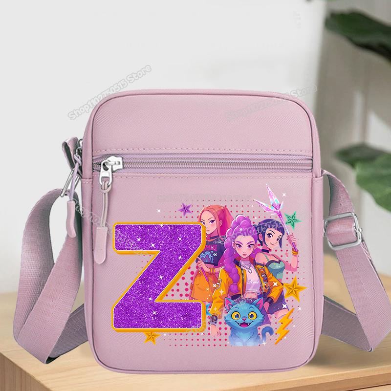 KPop Demon Hunters Letter A-Z Crossbody Bag Women Oxford Cloth Chest Packs Rumi Mira Zoey Girl Phone Shoulder Cartoon Kid Friendly Entertaining Fun
