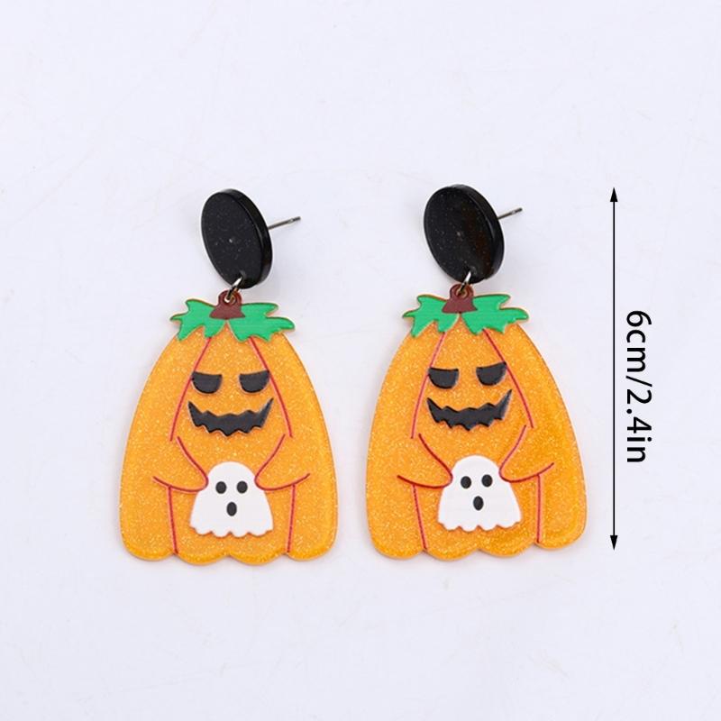 Fashion Dangle Earrings Spirit Pumpkin Skull Flower Drop Earrings Statement Jewelry Halloween Cartoon Acrylic Earrings