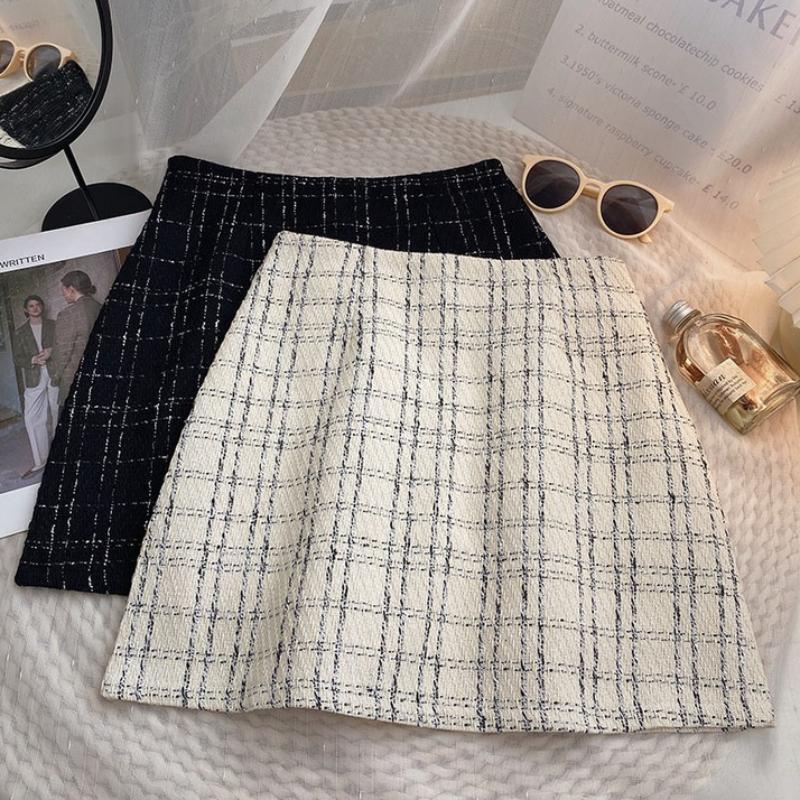 Compre Saia curta xadrez para mulheres moda magro ajuste a linha