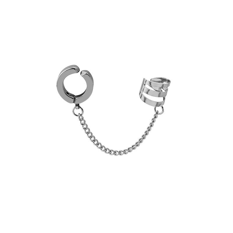 Stainless Steel Chain Stud Earrings - Minimalist Hong Kong-Style Ear Cuffs & Hip-Hop Clips
