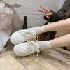 White Platform Chunky Sole Sneakers Casual Daily Wear Footwear Breathable Lace-Up Shoes Fashion Height Increasing Zapatos Mujer