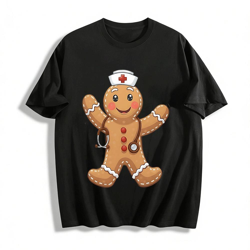 Gingerbread Nurse Print Casual Top Medical Themed Shirt Pure cotton T-shirt XXS