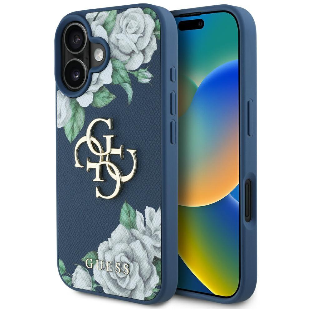 Etui Guess Grained Roses Big 4G Logo Do  Iphone 16 Niebieski