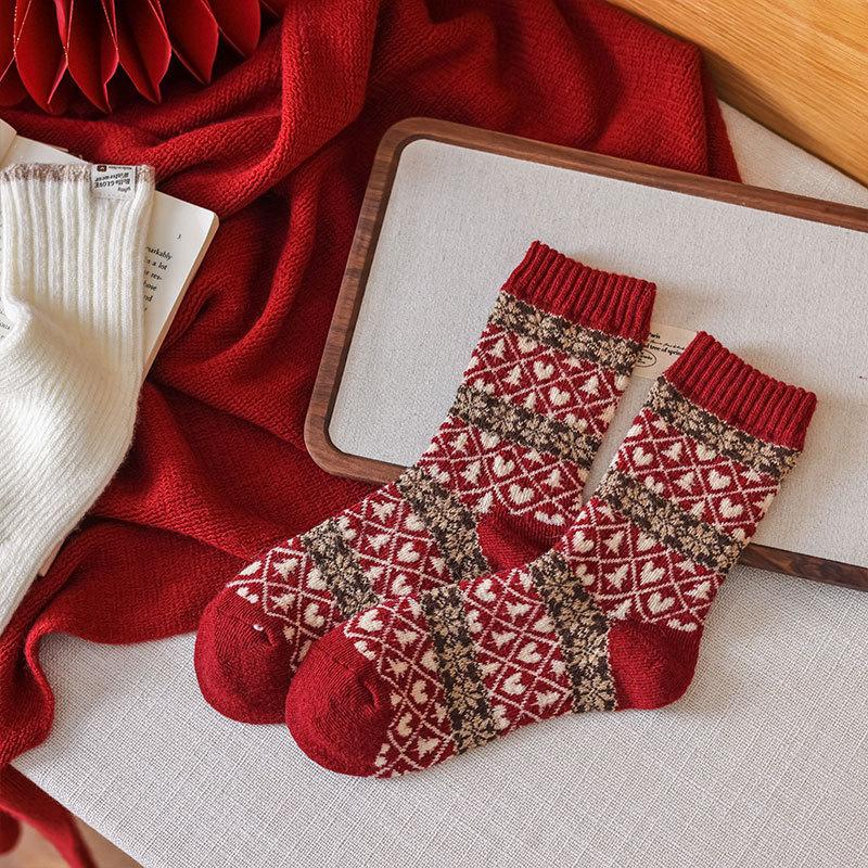 New Year S Red Christmas Red Cashmere Socks Women S Mid-Season Socks Thickened Warm Vintage Pile Socks One size fits all