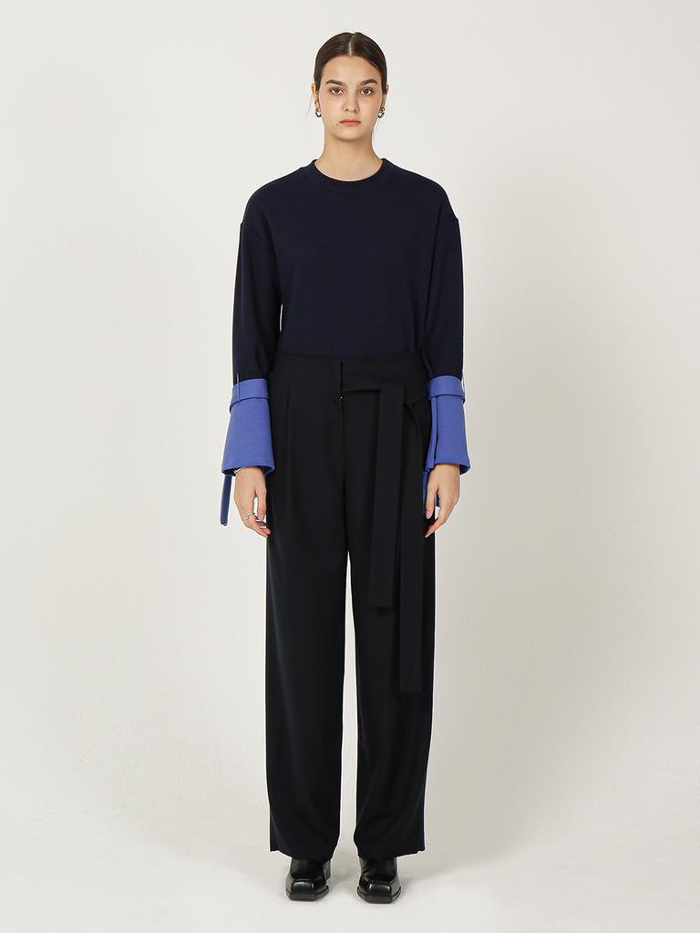 Leuiel Tuck Detail Wide Pants_Navy
