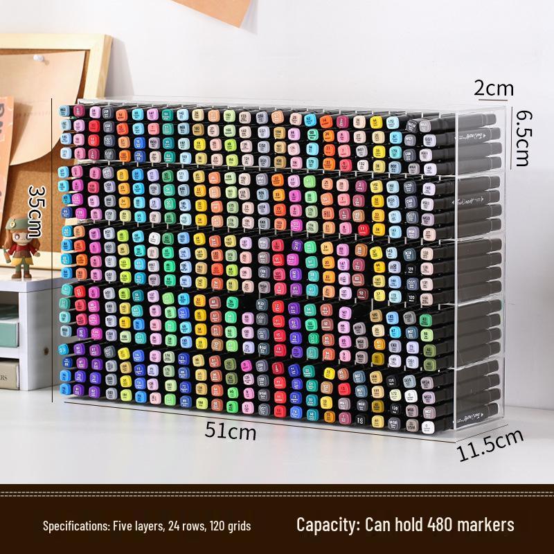 Large Acrylic Marker Storage Rack - Transparent, Oblique Design for Desktop Organization