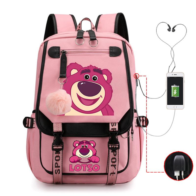 Mengmeng Xiaoqing Strawberry Bear Printing College Style Campus Primary School Student School Bag Lightweight And Large Capacity