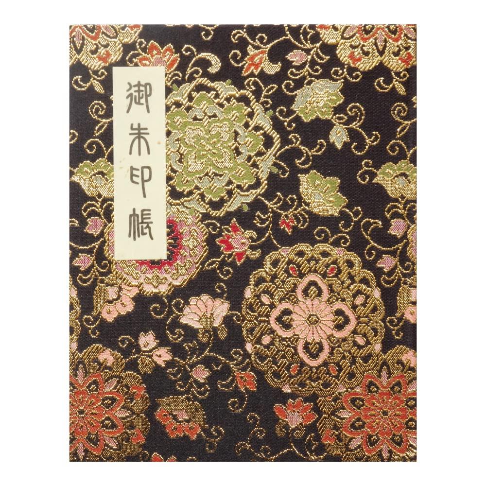 60-page Goshuincho (stamp book) with vinyl cover, black floral arabesque pattern