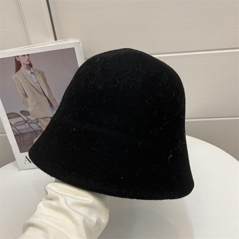 

Толстая теплая осенне-зимняя шерстяная шляпа-ведро женская простая модная ретро литературная прямая шляпа-ведро M（56-58cm）