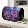 1pc Portable Flip-Top Halloween Themed Pencil Case with Double-Layer Zipper, Neon Floral Skeletons Purple Design, Large Capacity Thickened Oxford Mult