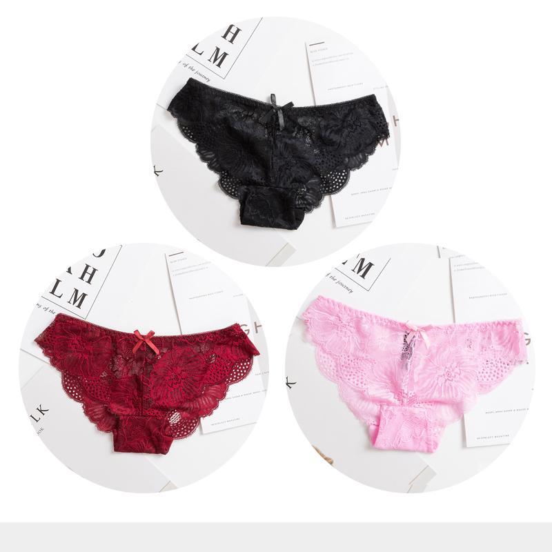 Panties Woman Sexy Lace Briefs Transparent Female Underwear Hollow Out Cotton Crotch Girls Underpants 3 Pcs/Set