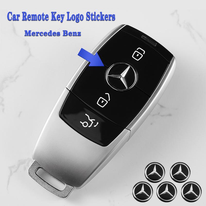 CRT1 5PCS Car Key Logo Sticker 3D Aluminum Auto Key Remote Decals For Mercedes Benz GLS GLA GLK W463 W204 Interior Mouldings E-J67