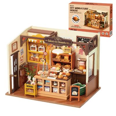 Robotime Miniature Dollhouse Kit Model House Miniature Kit with LED Light DIY Handmade Craft Romantic Mother's Day Birthday Gift Becks Baking House