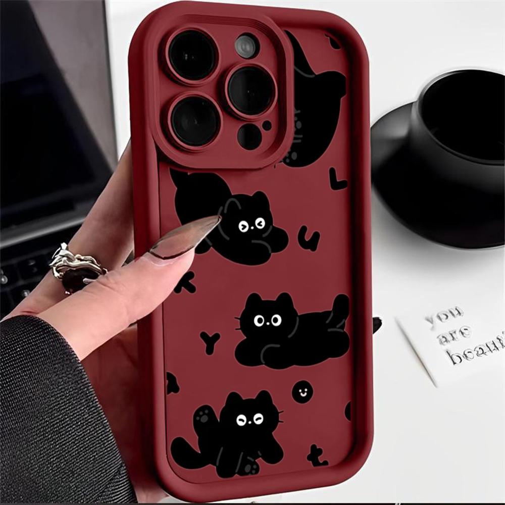 LZ11 cat Cute art design Silicone Phone Case for iPhone 11 13 14 15 16 Pro Max 7 8 16 Plus 12 mini XS Max XR Shockproof Back Cover
