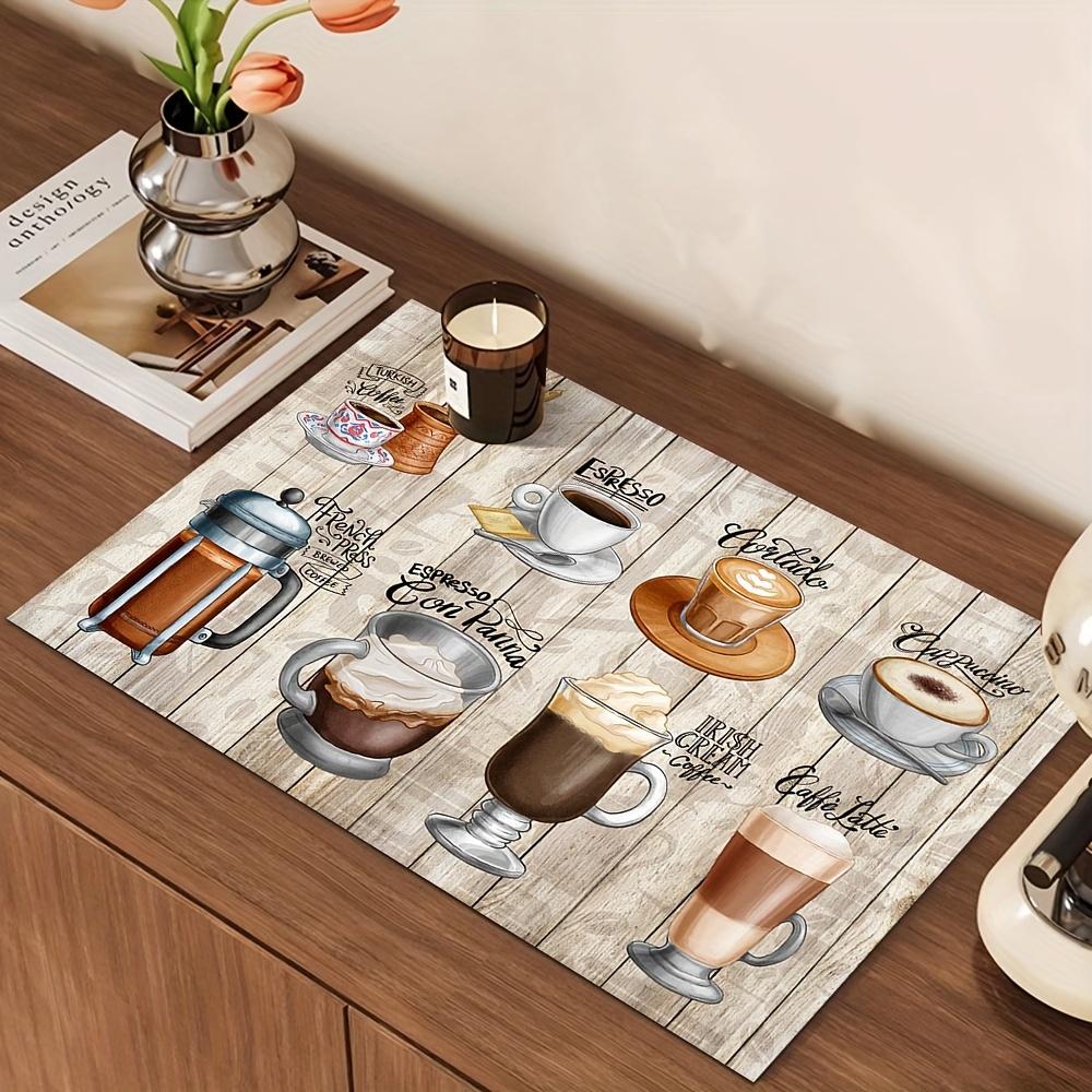 1Pcs Rubber Drying Mat With Vintage Wood  Coffee Print For Coffee Shop Kitchen Carpet Tableware Durable Diatom Mud Table Mat Pet Mat Coffeeware