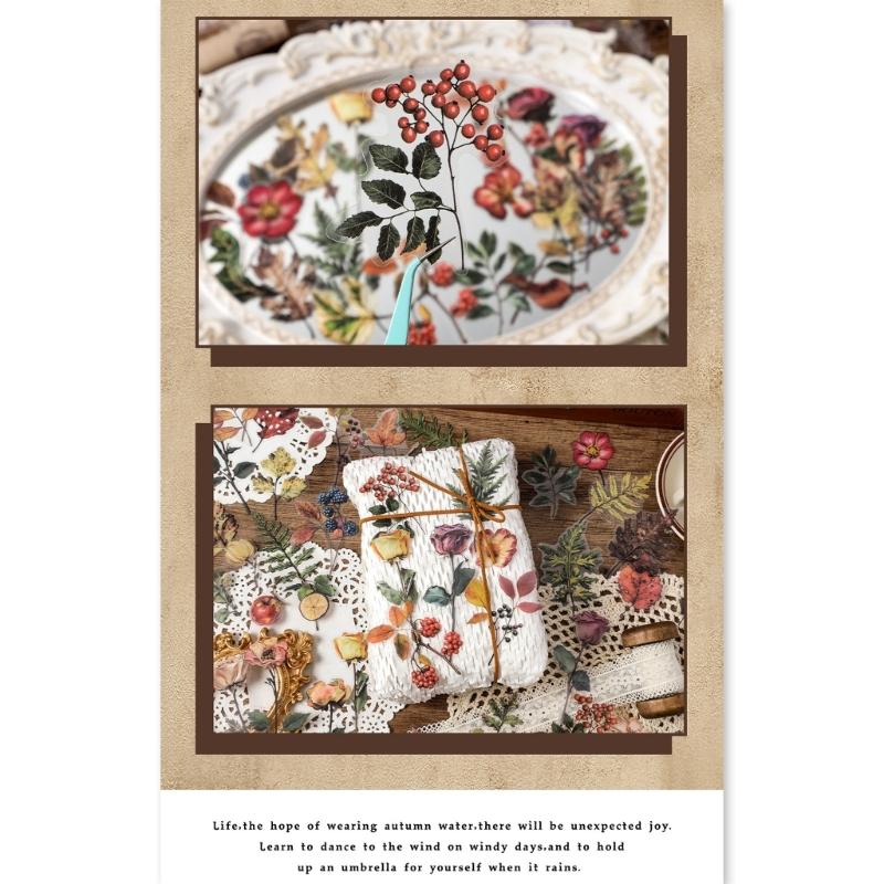 Plant Leaf Flower Themed Sticker Adheisve PET Sticker for Scrapbooking Journal Planner Phone Case Photo Album