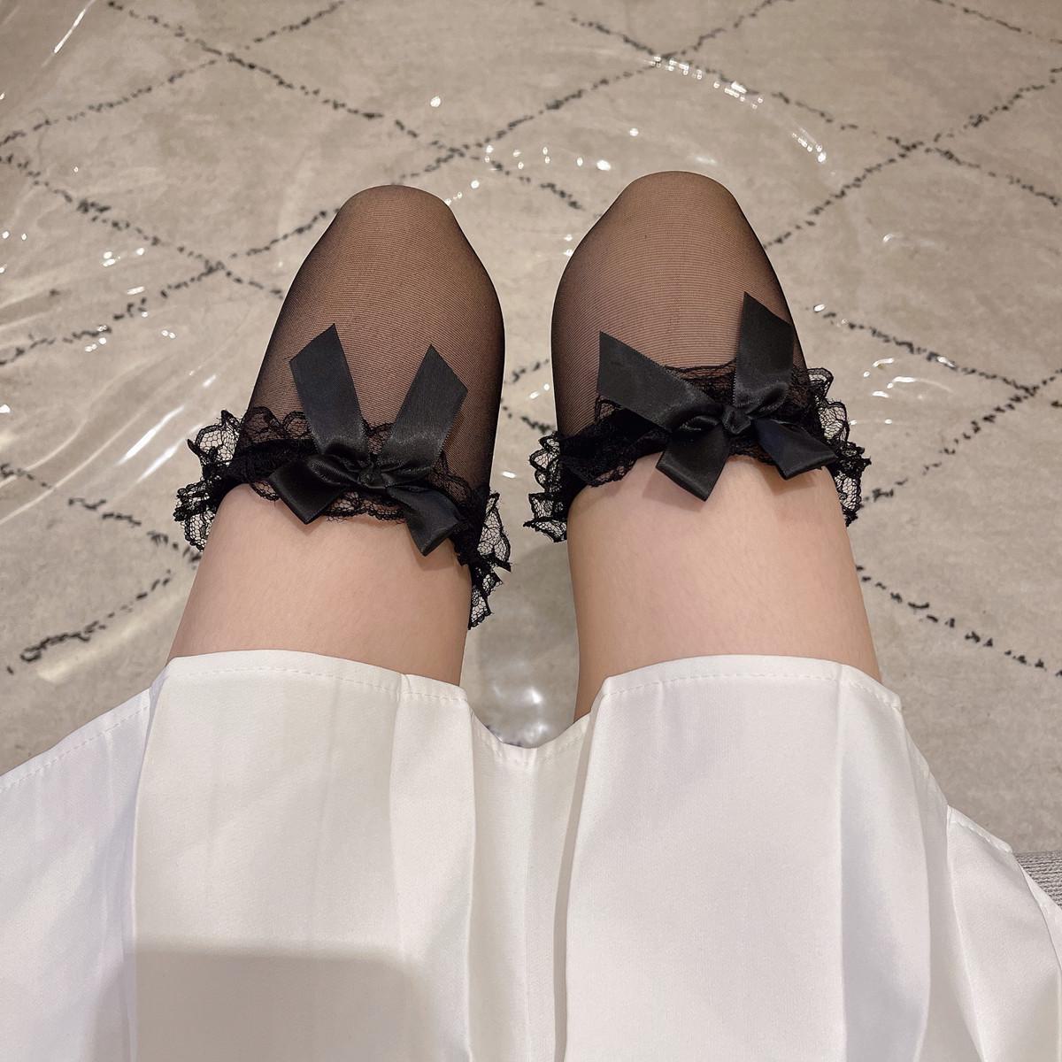 

Ультратонкие летние длинные чулки JK в японском стиле с бантом - однотонные, шелковые, пушистая сетка one size чёрный