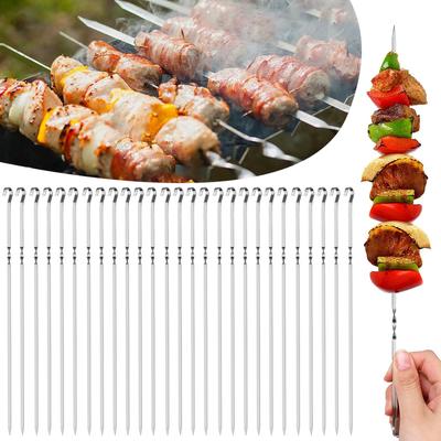 25pcs Flat Kabob Skewers With Hook Stainless Steel Long Grills Barbecue Skewer For Outdoor Camping Picnic Meat BBQ Sticks